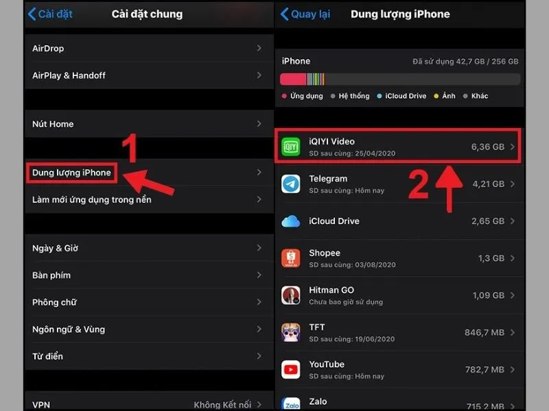 Xóa bớt dung lượng để khắc phục lỗi thoát ứng dụng trên iphone hiệu quả