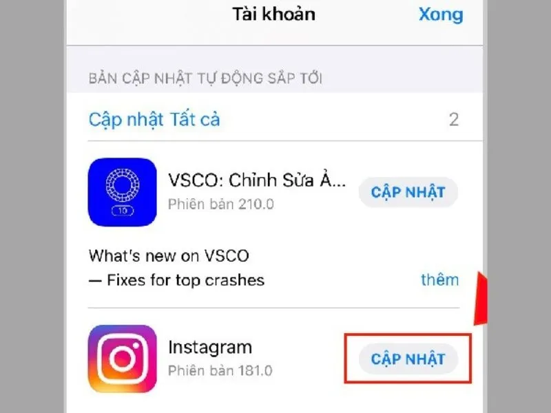 Cập nhật ứng dụng để khắc phục lỗi thoát ứng dụng trên iPhone