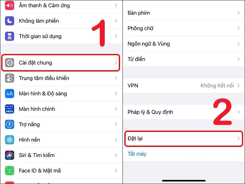 Chọn đặt lại màn hình thiết bị