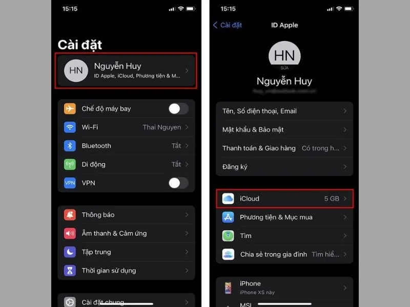 Mở cài đặt trên iPhone ra để vào iCloud