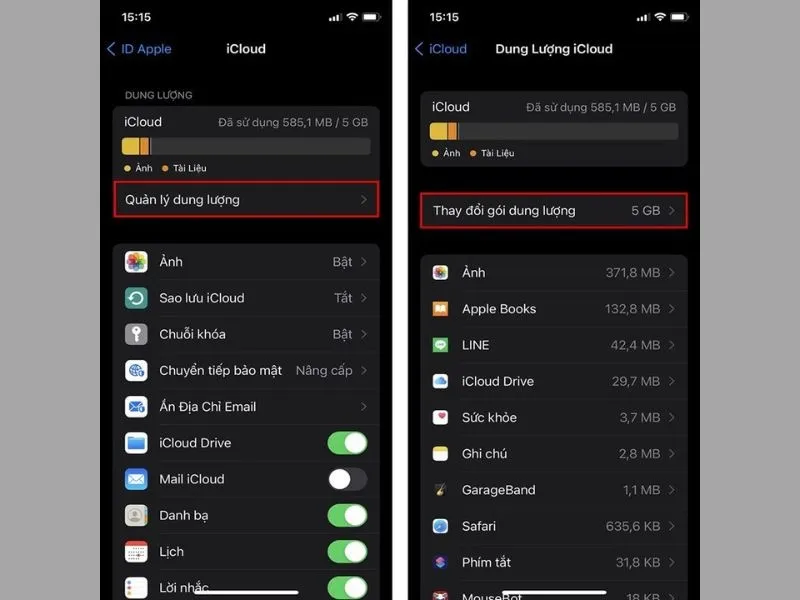 Tiến hành nâng cấp dung lượng cho tài khoản iCloud của cá nhân