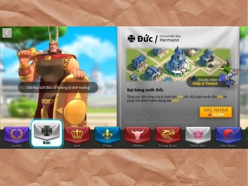Nên chọn nền văn minh nào trong Rise Of Kingdom có chỉ huy đầu là Hermann 