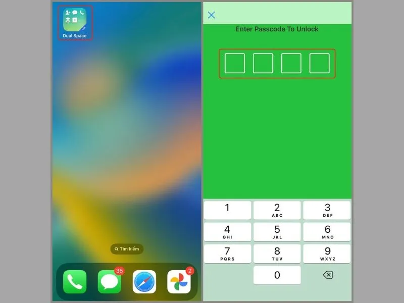 Thiết lập mã pin cho ứng dụng Dual Space để nhân bản trên iPhone