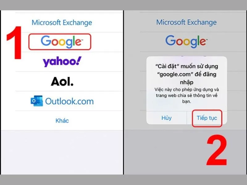 Tài khoản Google sẽ là tài khoản được chọn