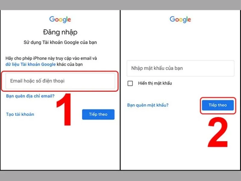 Nhập các thông tin về tài khoản gmail được sử dụng