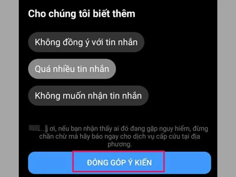 Nhấn đóng góp ý kiến sau khi biết Spam tin nhắn trên messenger là gì