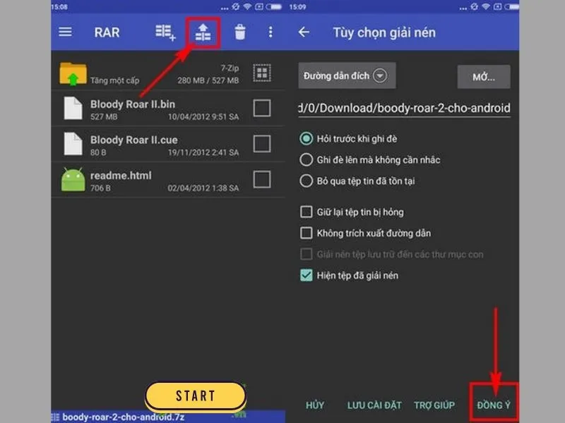 Giải nén file và tải game đấu trường thú trên điện thoại