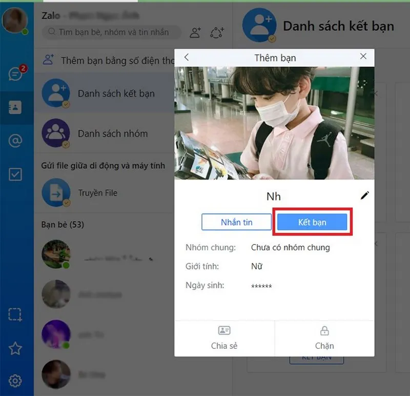 Nhấn kết bạn để gửi lời mời