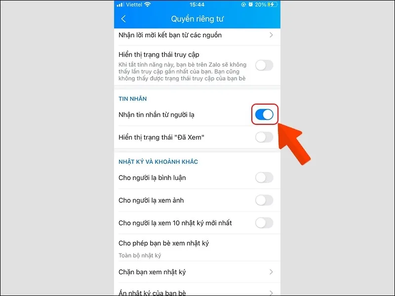 Gạt thanh sang trái để tắt