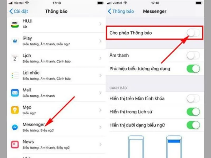 Chuyển thanh công tắt từ trạng thái màu xanh sang trạng thái màu xám