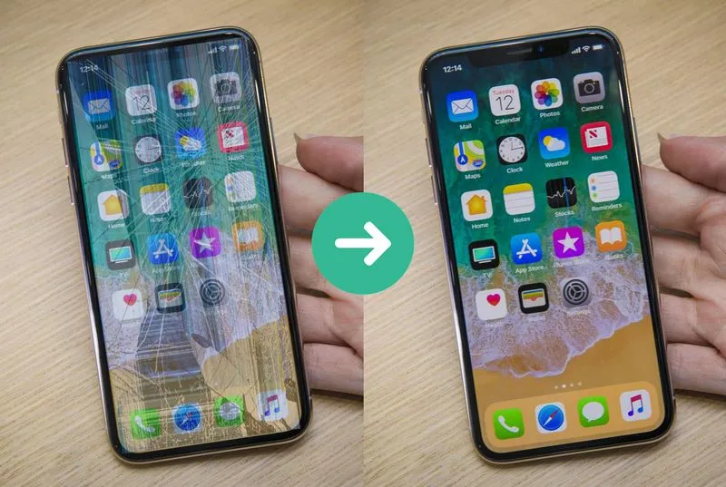 Màn hình iPhone X trước và sau khi thay đổi