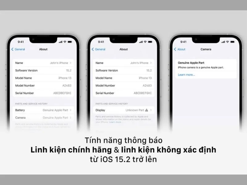Tính năng thông báo linh kiện không xác định trên iPhone từ iOS 15.2 trở lên
