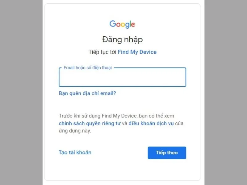 Đăng nhập tài khoản Google vào chiếc điện thoại đang thực hiện tìm kiếm