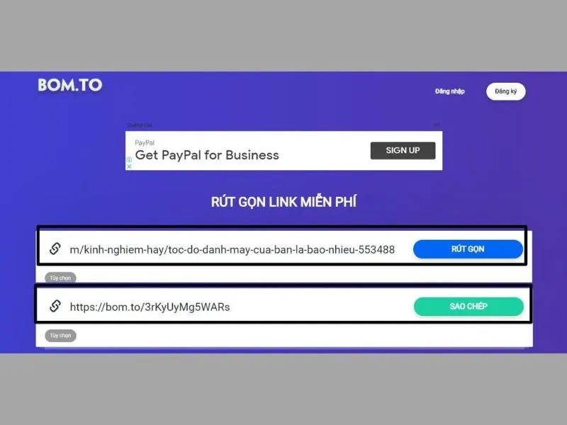Trang web rút gọn link miễn phí trên điện thoại
