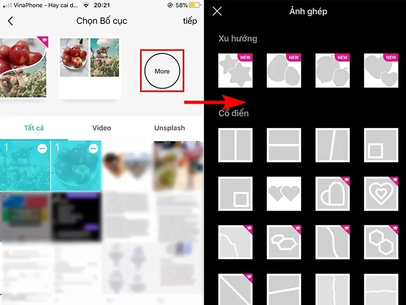 Ứng dụng ghép ảnh trên iPhone - Lựa chọn bố cục ưng ý