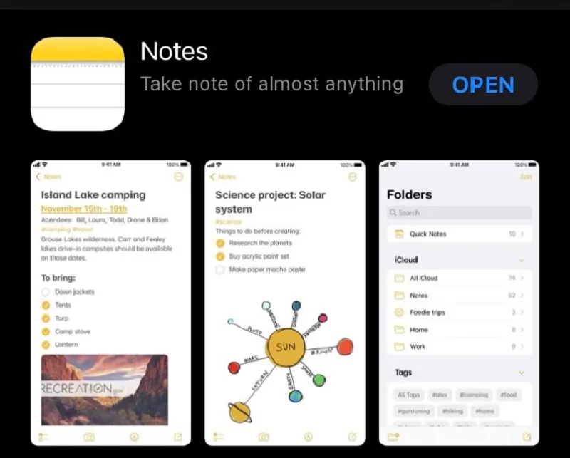 Ứng dụng ghi chú trên iPhone có sẵn