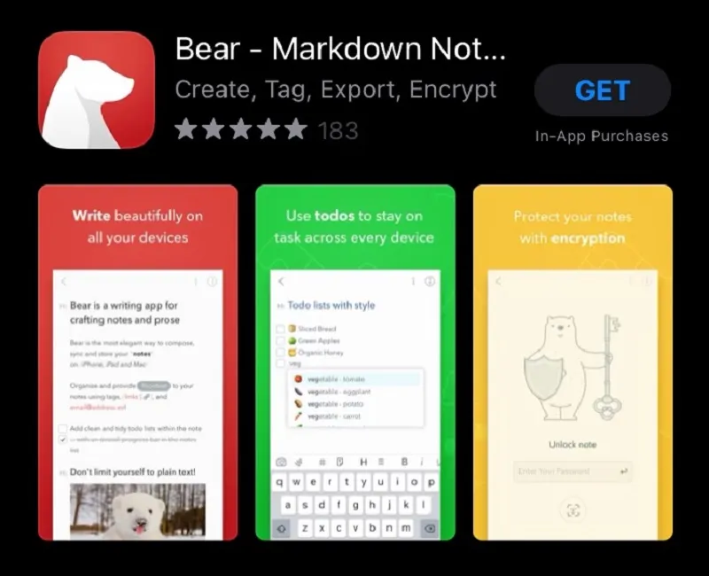 Ứng dụng Bear Note dành cho iPhone
