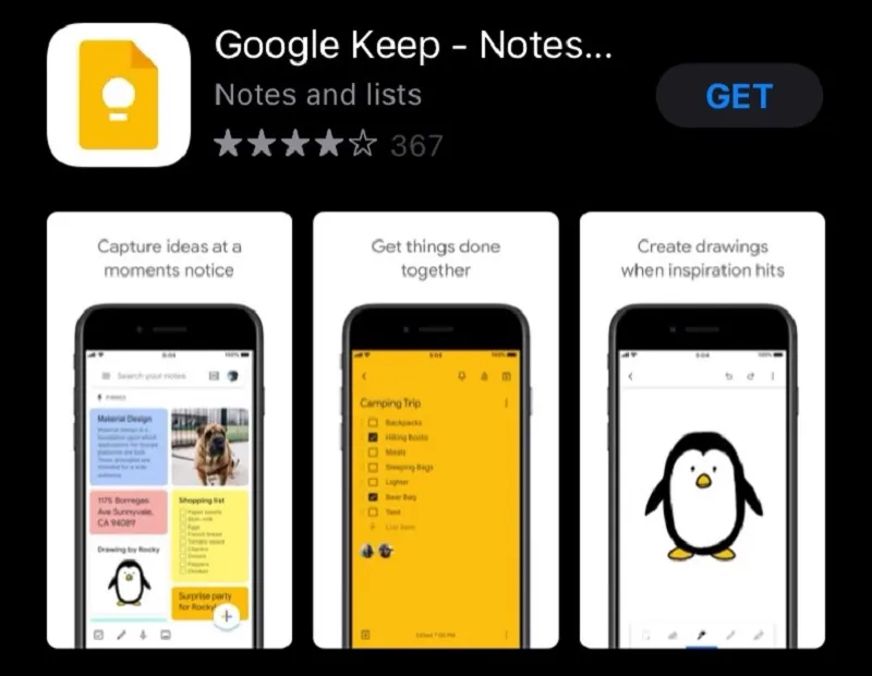 Ứng dụng Google Keep dành cho iPhone