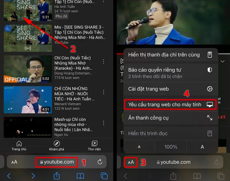 Chọn tính năng hiển thị giao diện cho máy tính trên Safari