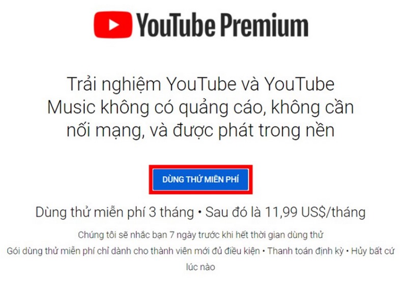 dang ky dich vu youtube premium