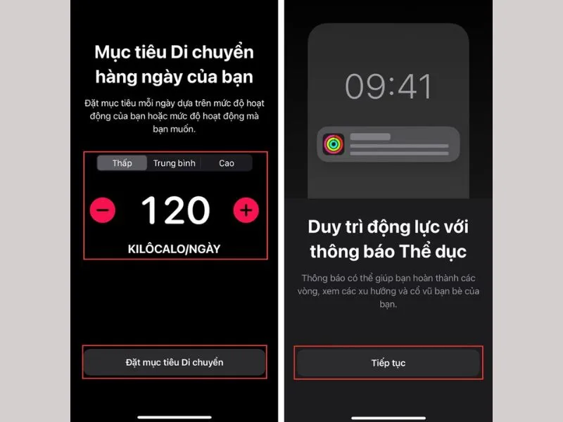 Lựa chọn mục tiêu hằng ngày trên app tập thể dục iPhone