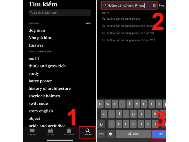 Tìm kiếm sách trong ô tìm kiếm Apple Book