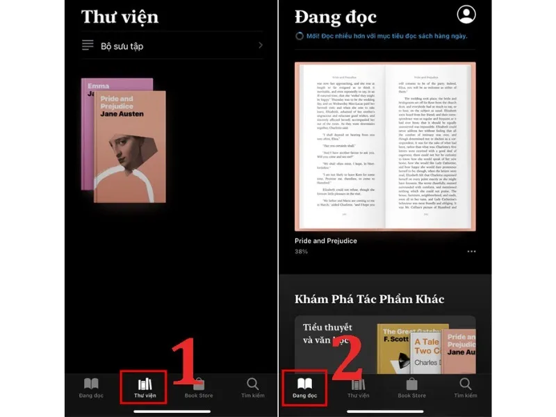 Chọn mục “ Thư viện” để đọc sách trong Apple Book