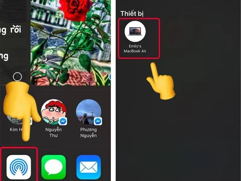 Chọn biểu tượng Airdrop > chọn thiết bị mà bạn muốn chia sẻ