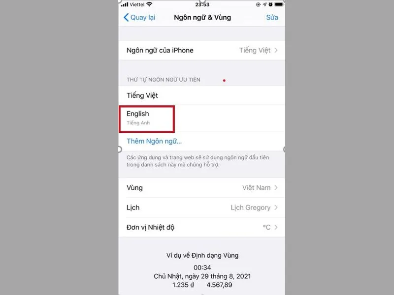 Thiết lập sang ngôn ngữ Tiếng Anh
