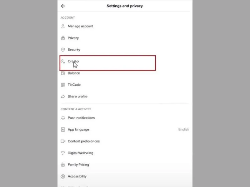 Bật tính năng sáng tạo để bật kiếm tiền Tiktok trên iPhone