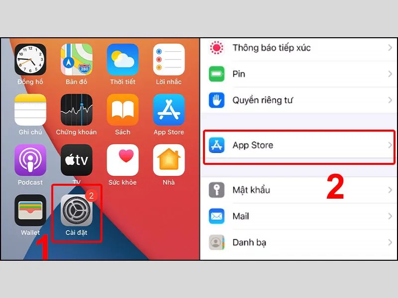 Chọn App Store trong Cài đặt