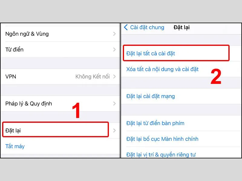 Chọn Đặt lại tất cả cài đặt trên điện thoại iPhone