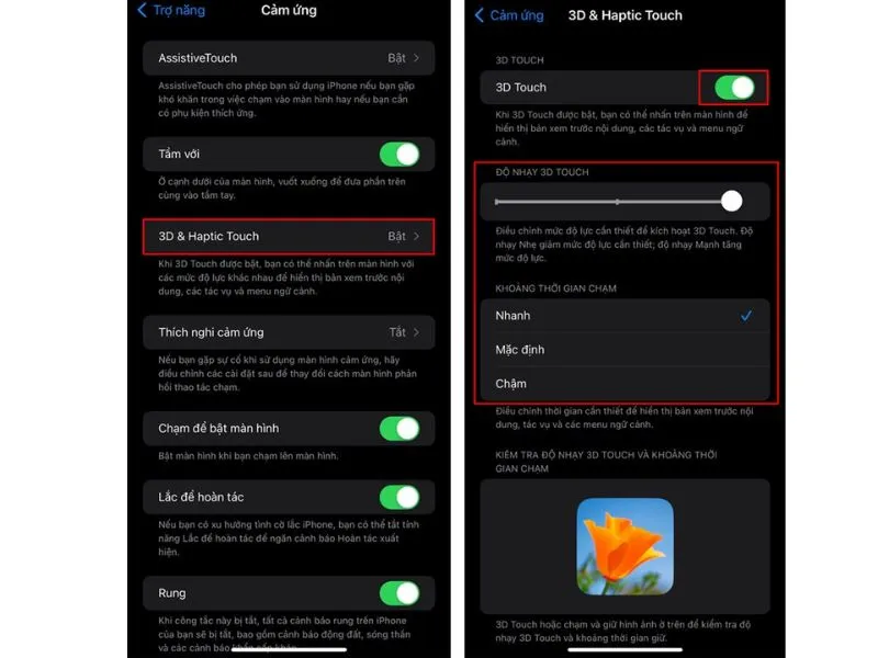 Lựa chọn công nghệ Haptic Touch trên hệ điều hành iOS 17