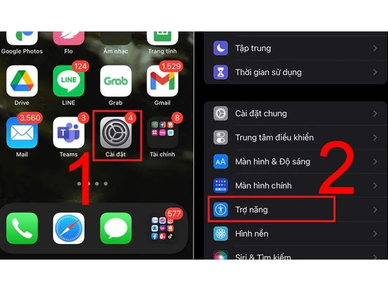 Chọn nút “Trợ năng”