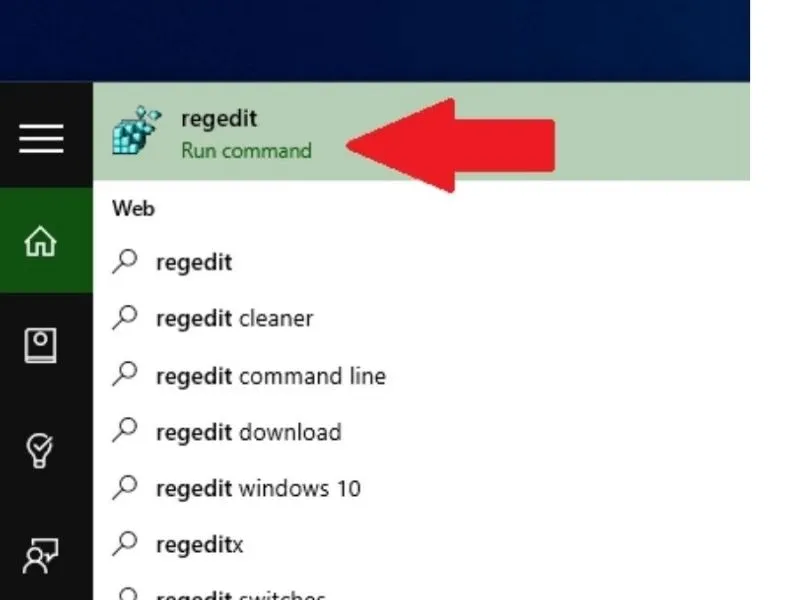 Mở trình duyệt Registry Editor