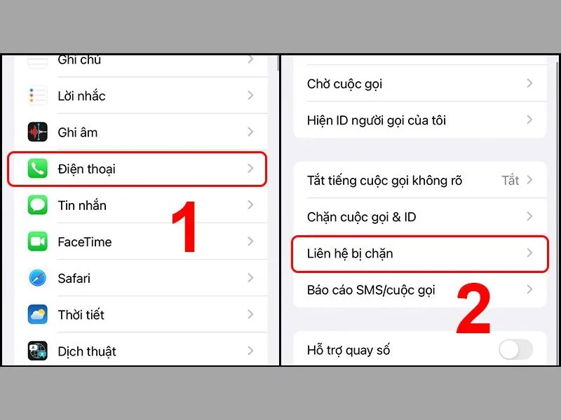 Tìm danh sách liên hệ bị chặn