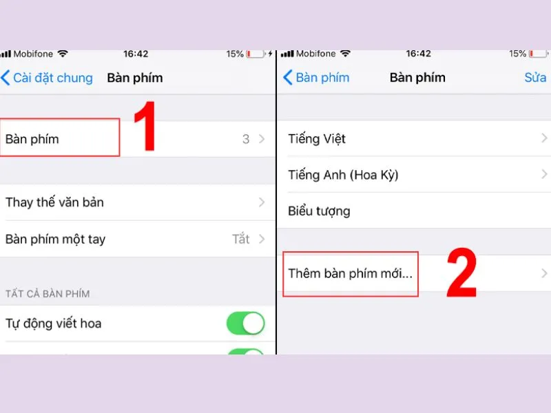 Chọn Bàn phím > Chọn Thêm bàn phím mới