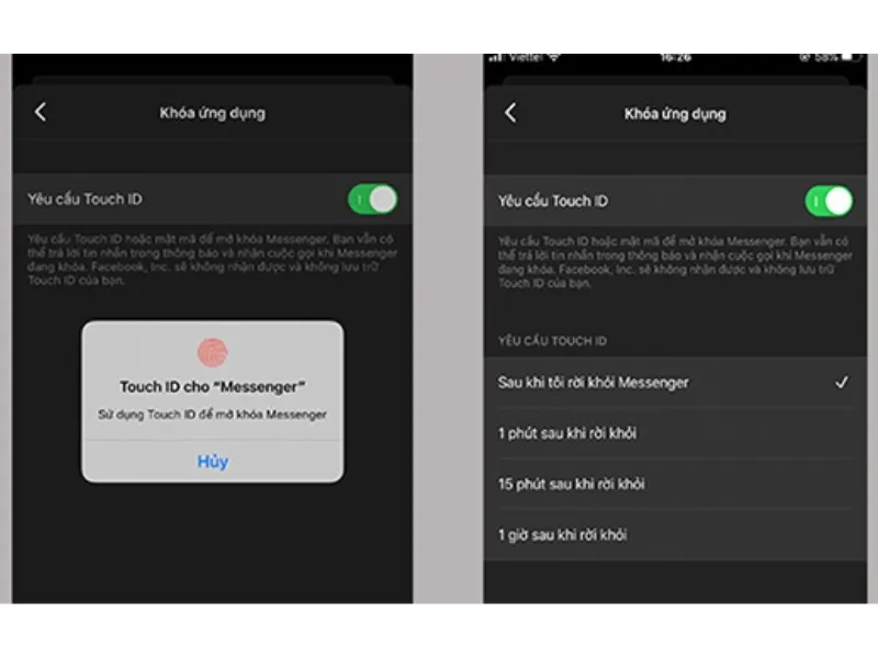 Cài đặt thời gian tùy chọn - Cách cài đặt mật khẩu Messenger trên iPhone
