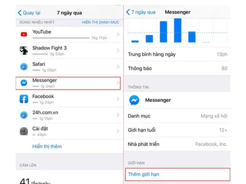 Mở mục “Thêm giới hạn”