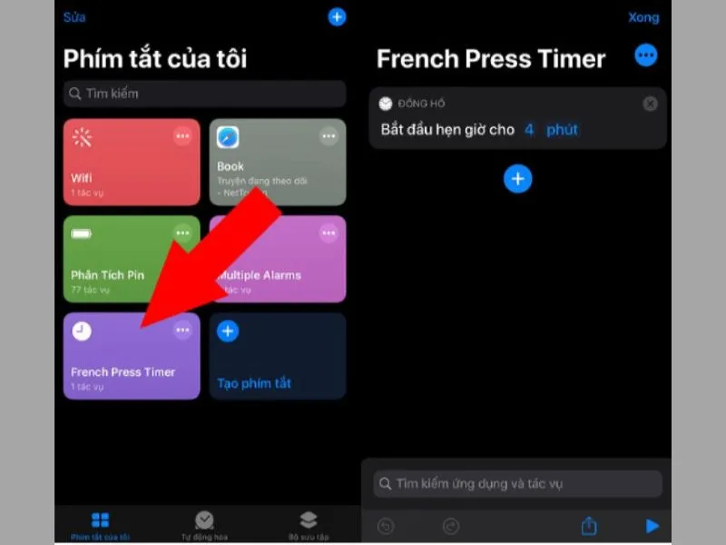 Thiết lập đồng hồ bấm giờ trên Shortcuts