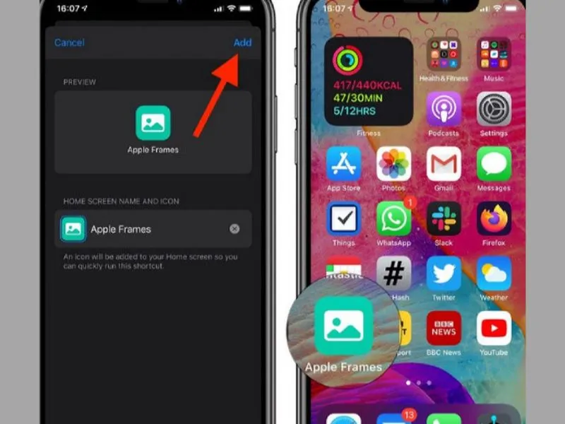 Chọn “ Thêm” hoặc “Add” để bắt đầu cách tạo phím tắt trên iPhone