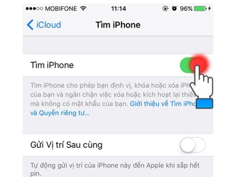 Gạt nút sao cho thành màu xanh