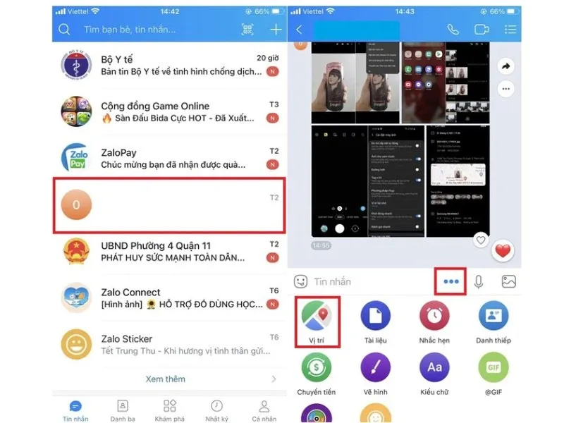Chọn nút “Vị trí” tại khung chat Zalo