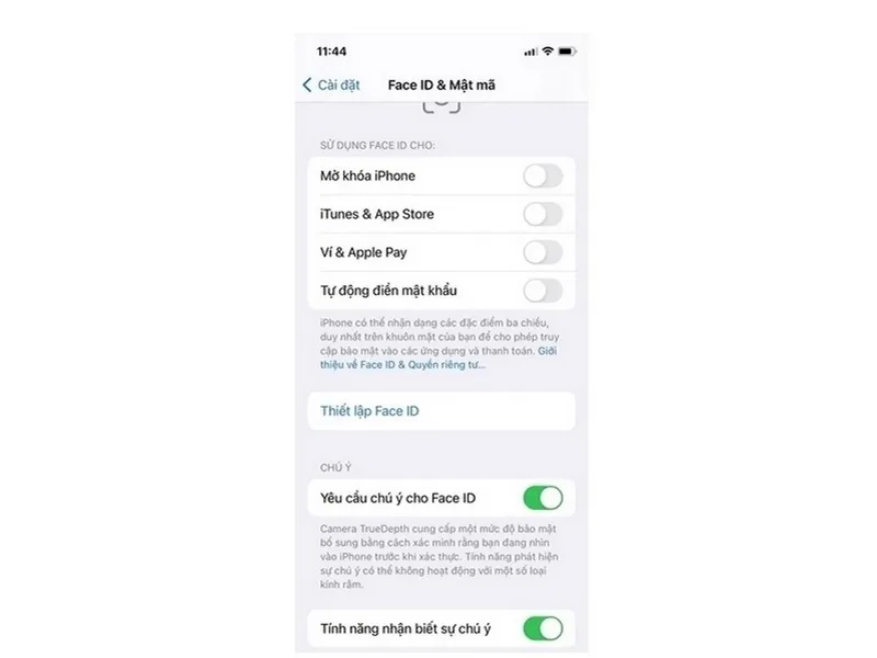 Ấn chọn mục “Thiết lập Face ID”