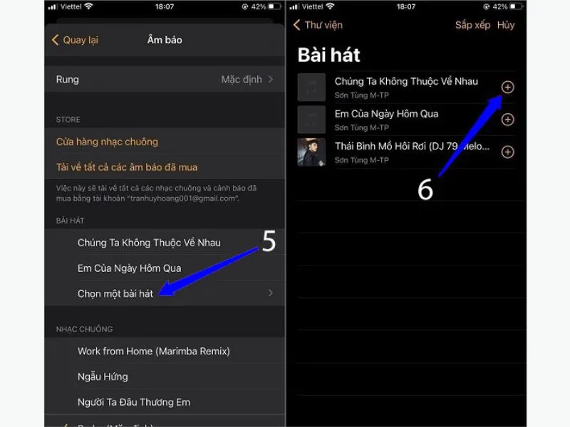 Các bài hát hiện có trên iPhone 