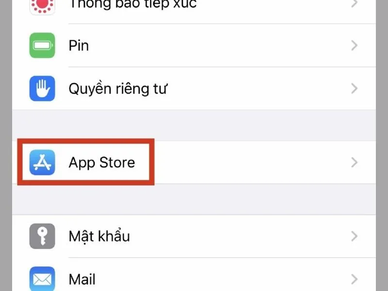 Kéo xuống và chọn “App Store”