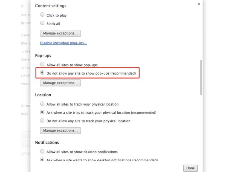 Nhấn chọn mục “Content Setting”