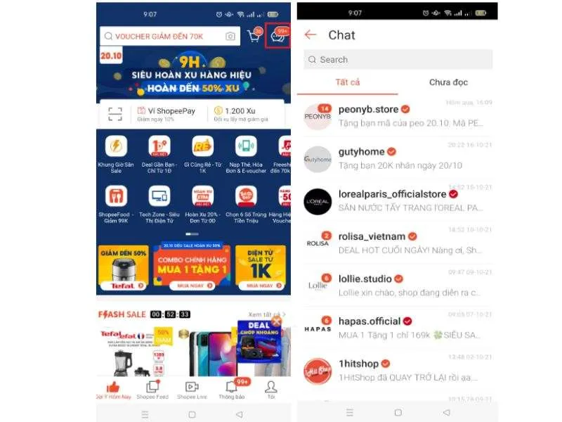 Chặn tin nhắn quảng cáo trên TMĐT Shopee