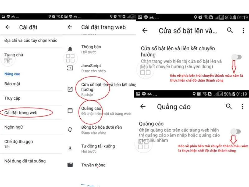 Kích hoạt cửa sổ bật lên (Pop-up) và quảng cáo (Ads)