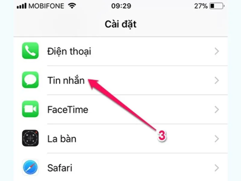 Chọn mục Tin nhắn